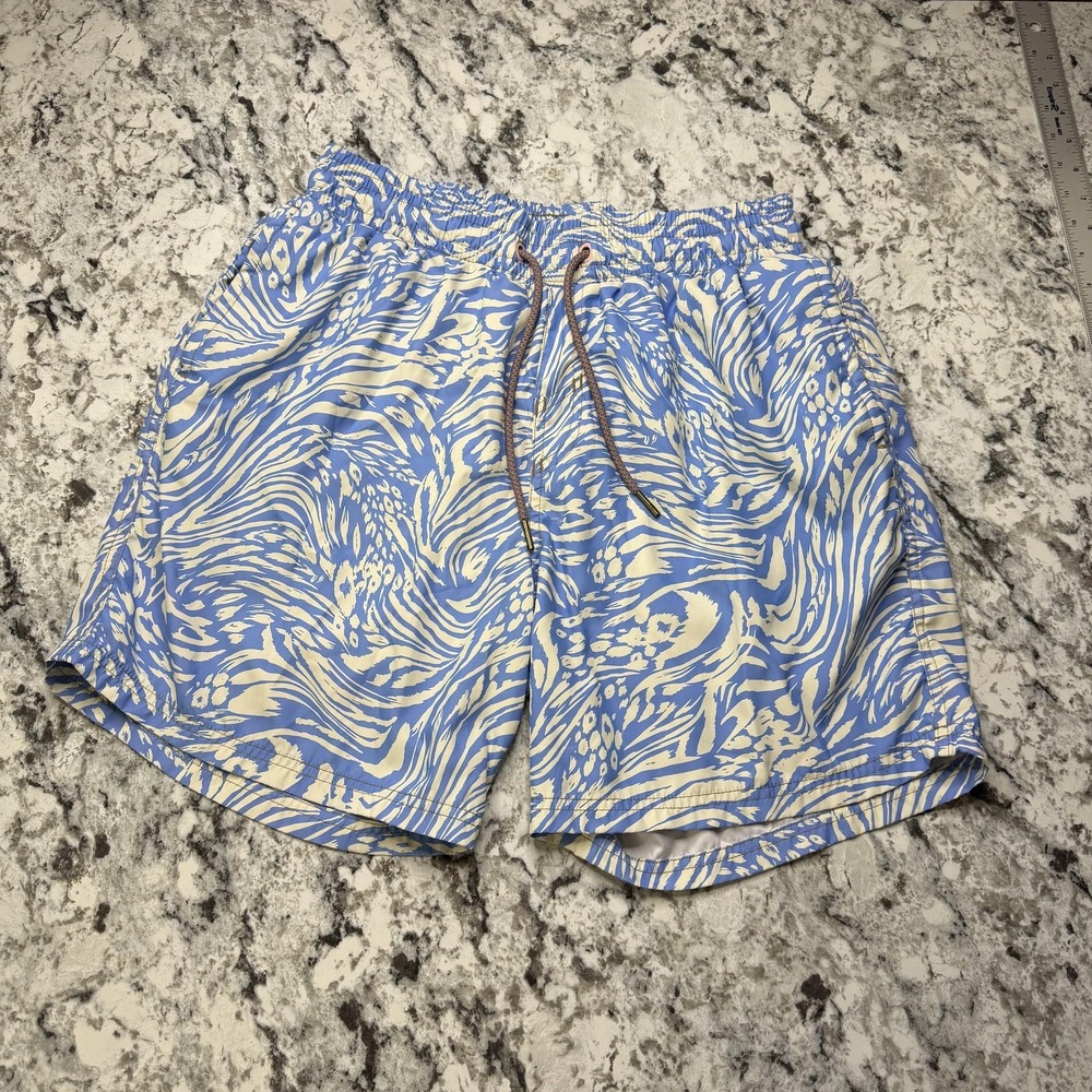 Maaji Swim Trunks Shorts Mens Large Blue Animal Print Lined Drawstring Pockets